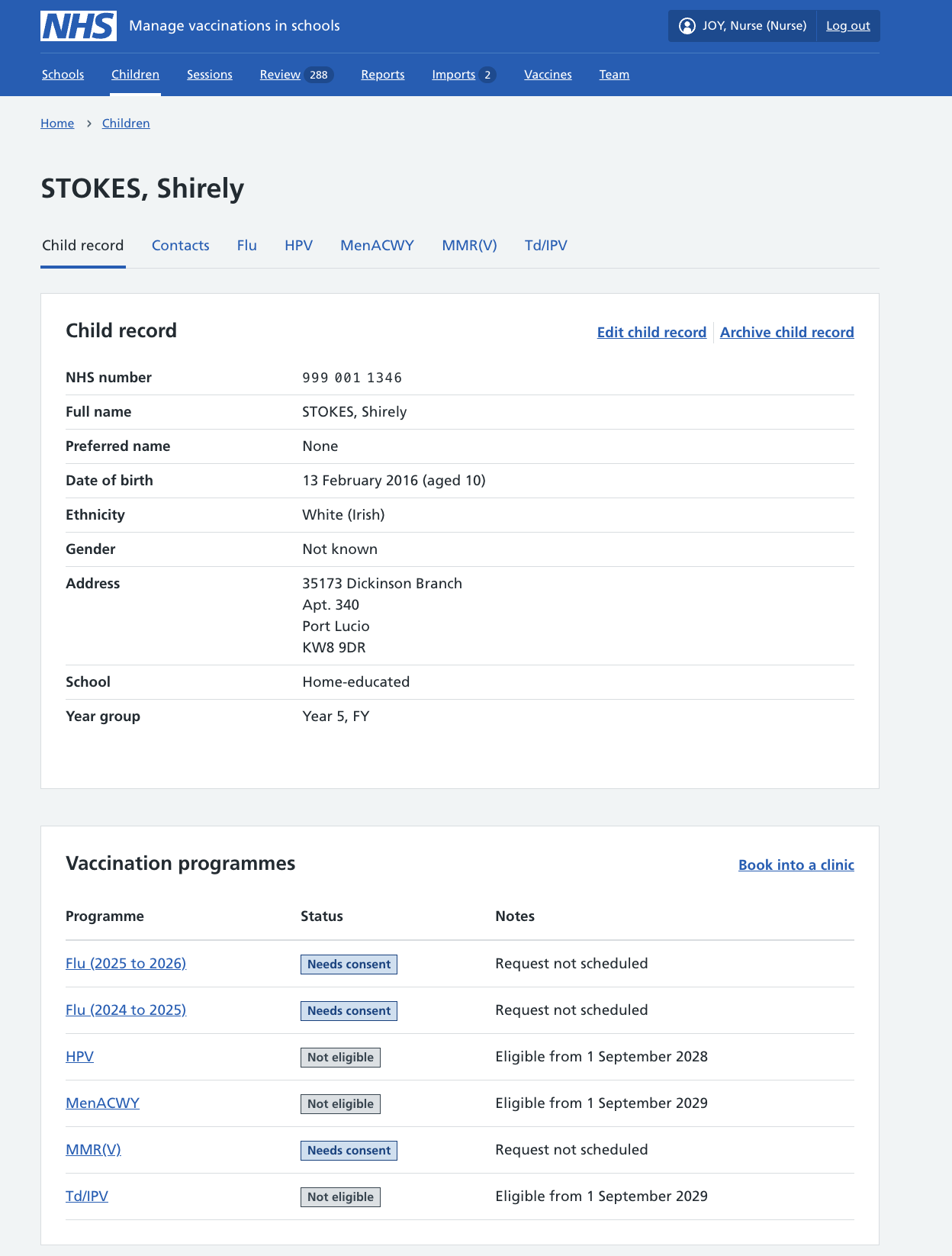 Screenshot of appointments list.