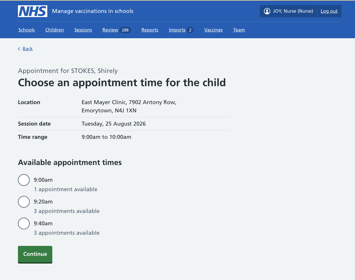 Screenshot of appointments list.