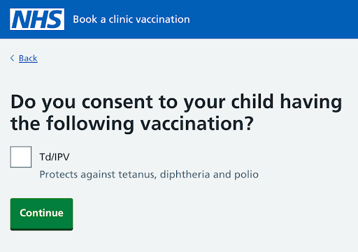 Screenshot of consent question.