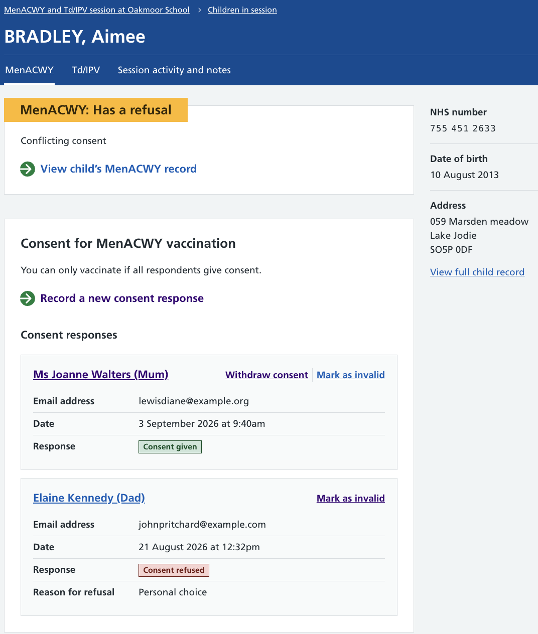 Screenshot of withdrawing a consent.