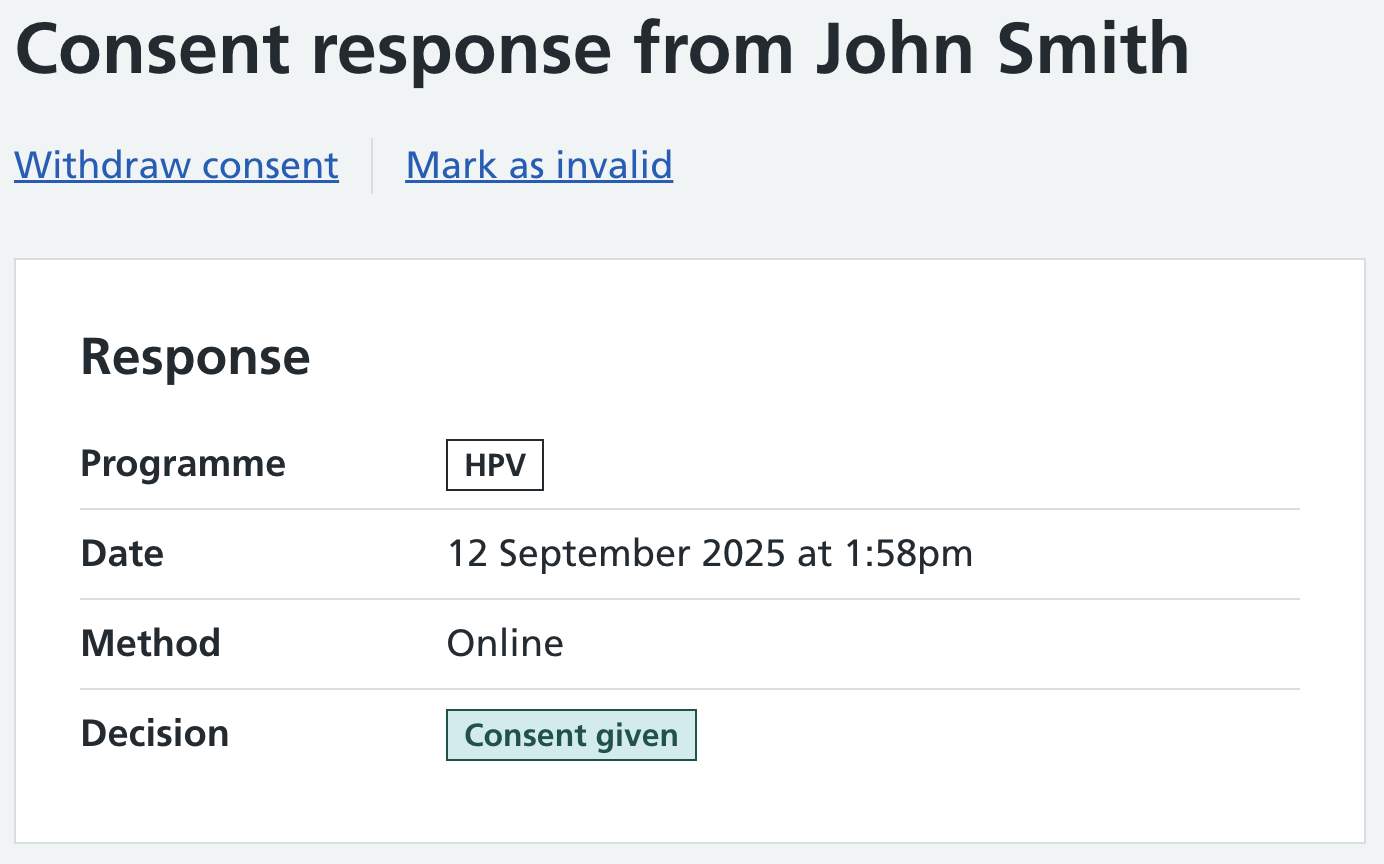 Screenshot of a consent response.