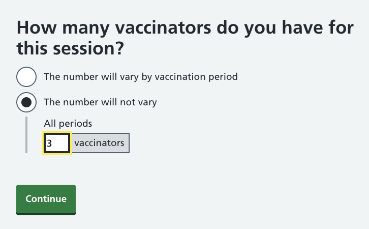Screenshot of when vaccinators will not vary.