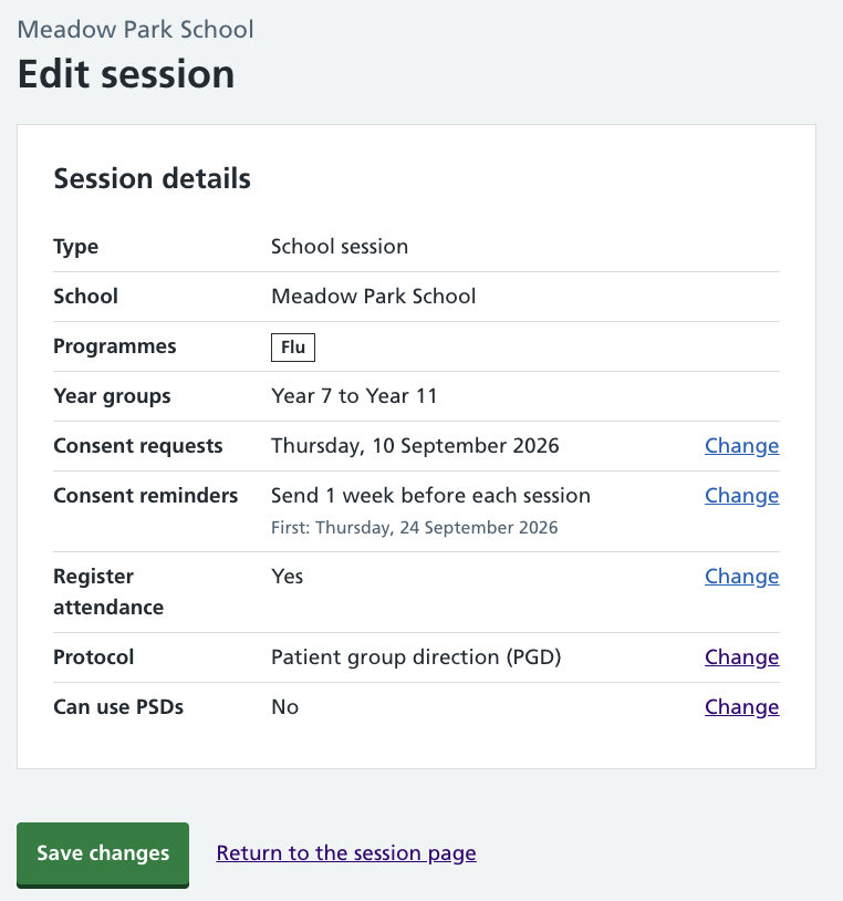 Screenshot of edit session page with protocol question.