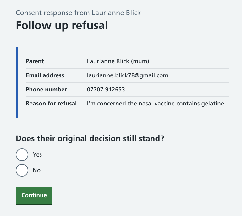 Screenshot of follow-up decision options.