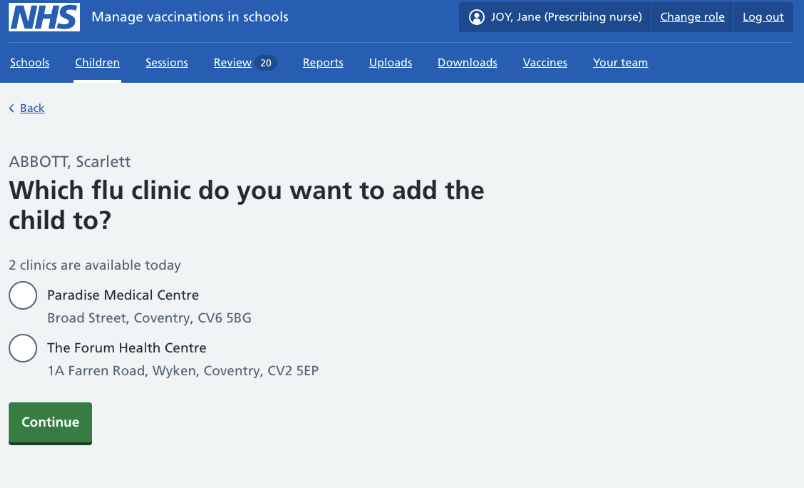 Screenshot of multiple clinic sessions