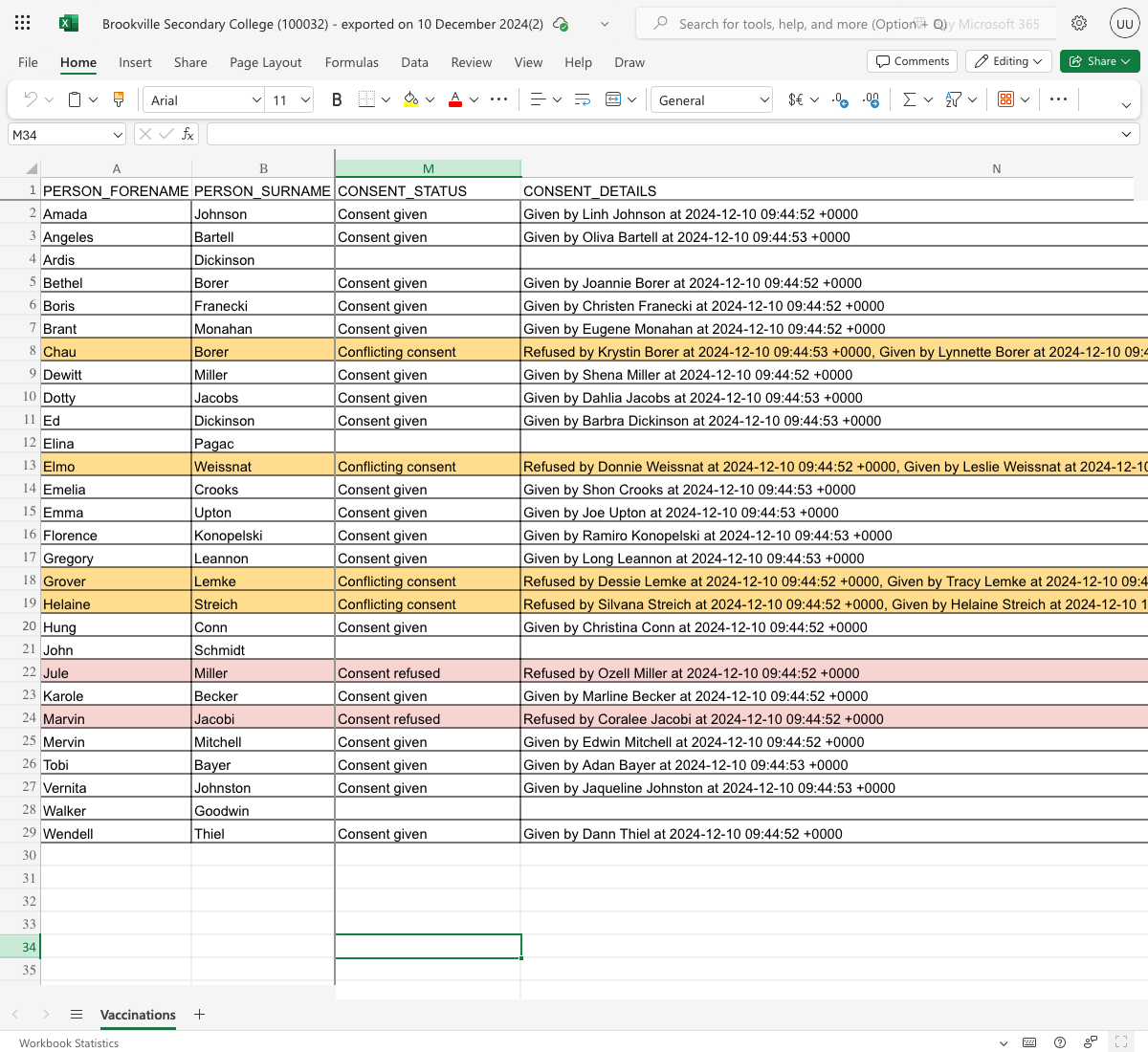 Screenshot of the offline recording spreadsheet.