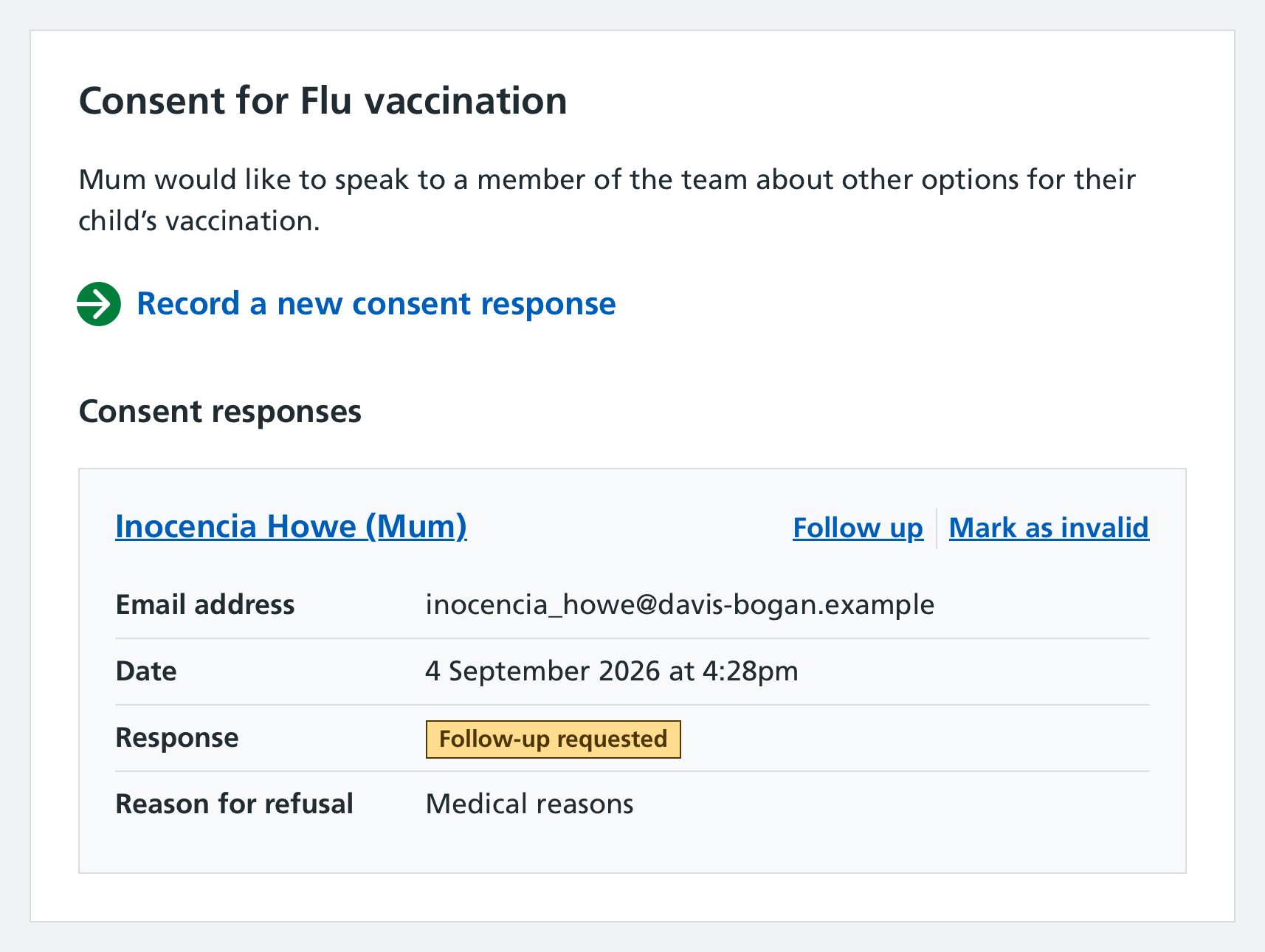Screenshot of follow up link on consent response.