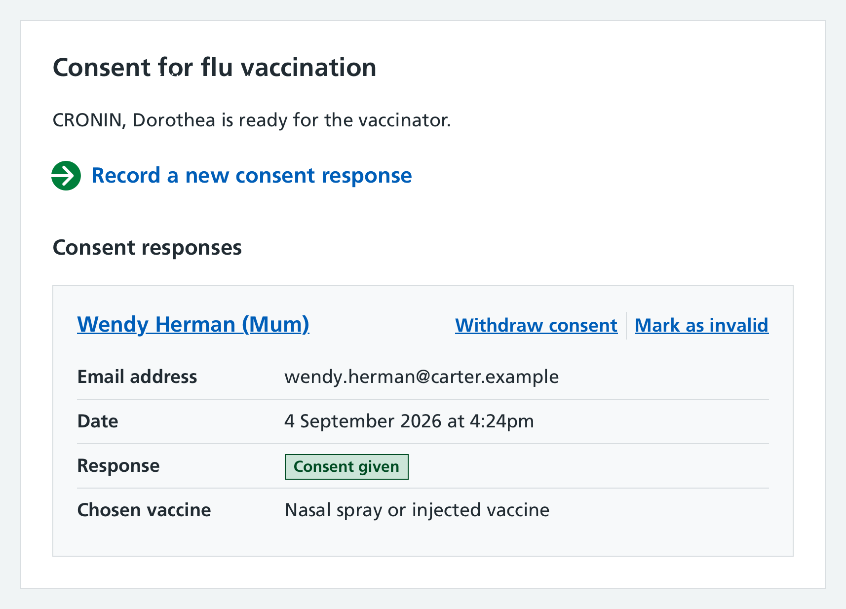 Screenshot of withdrawing a consent.