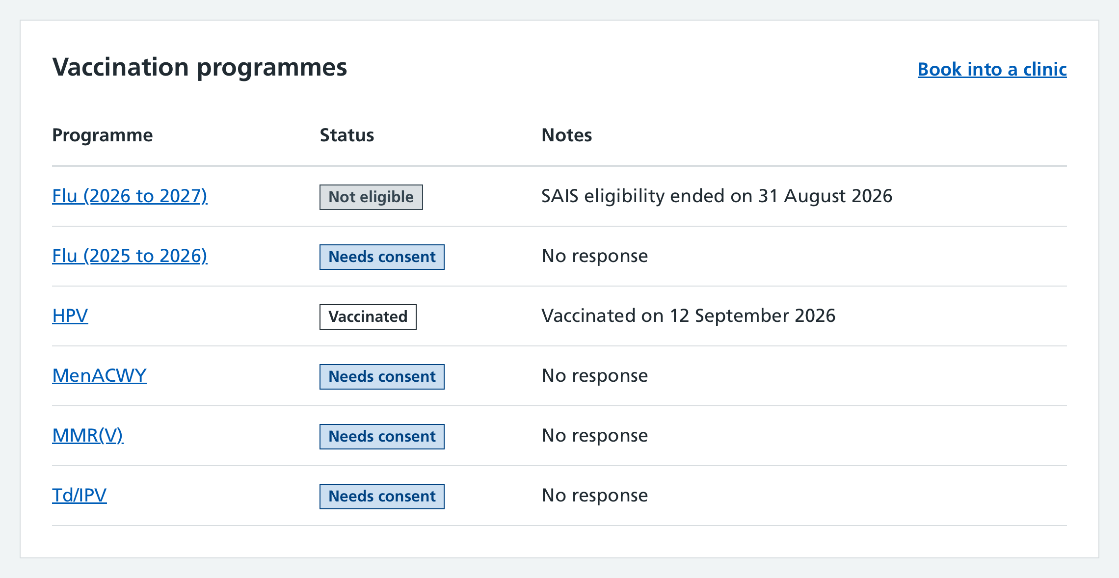 Screenshot of appointments list.