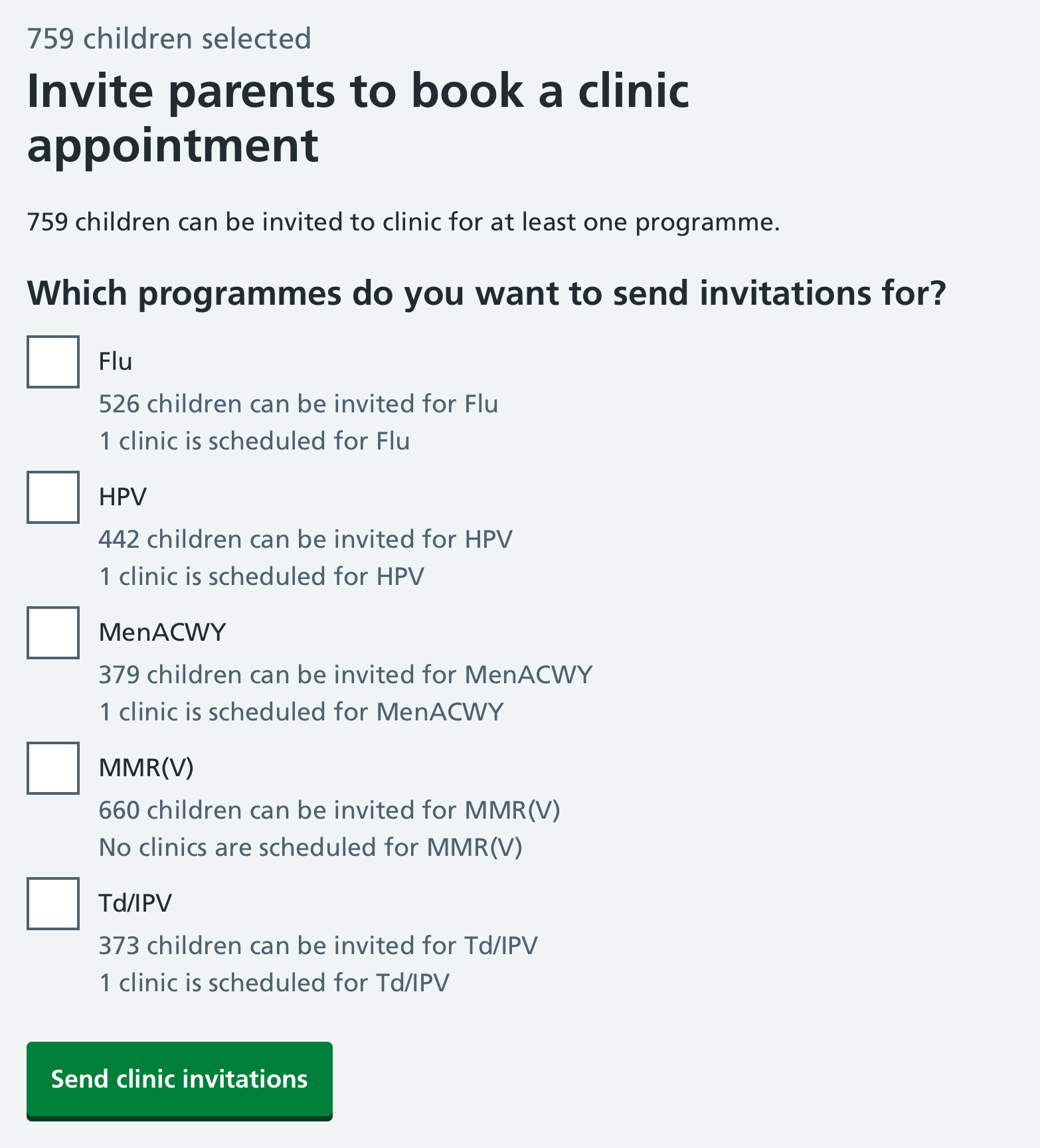 Screenshot of programme confirmation page.