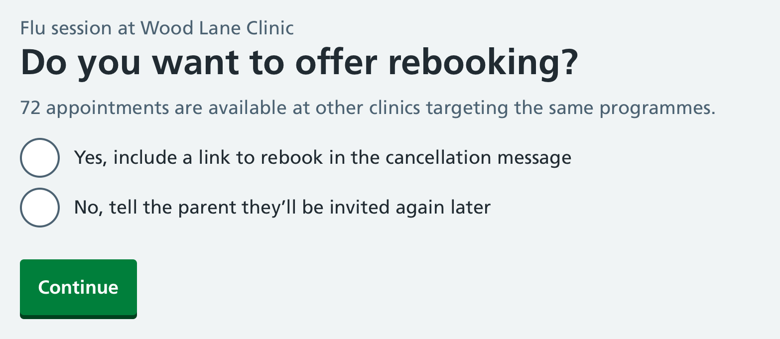 Screenshot of rebooking question.