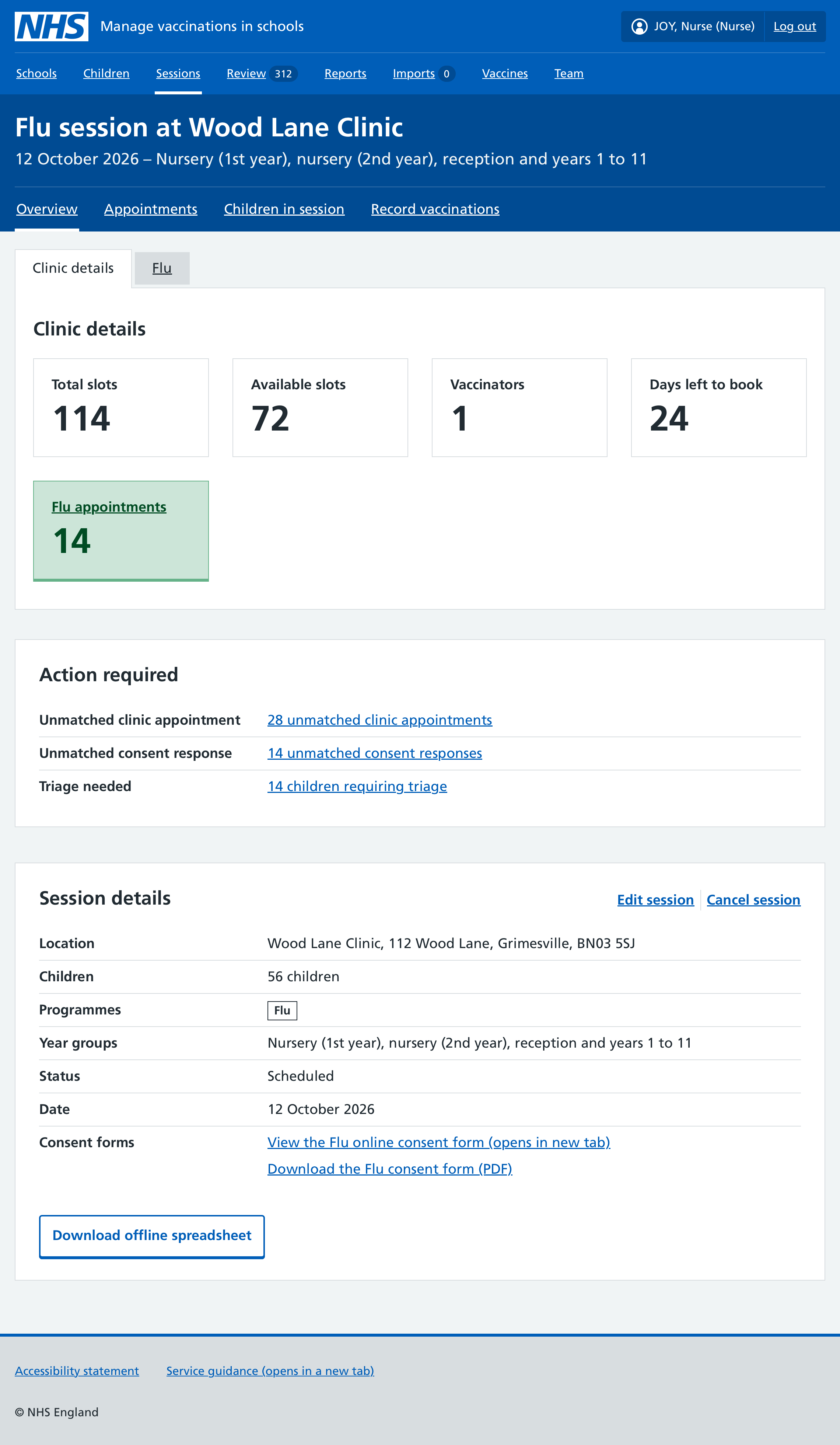 Screenshot of session overview.