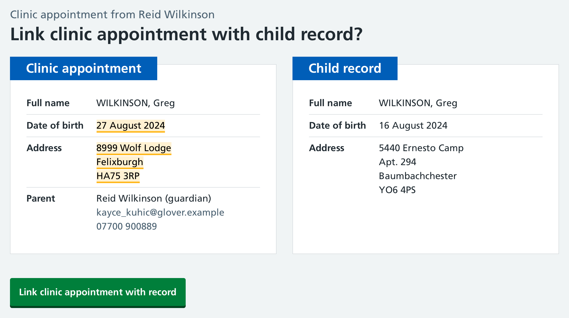 Screenshot of appointments list.