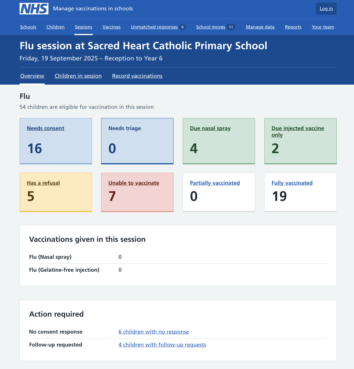 Screenshot of session overview with follow-up request link.