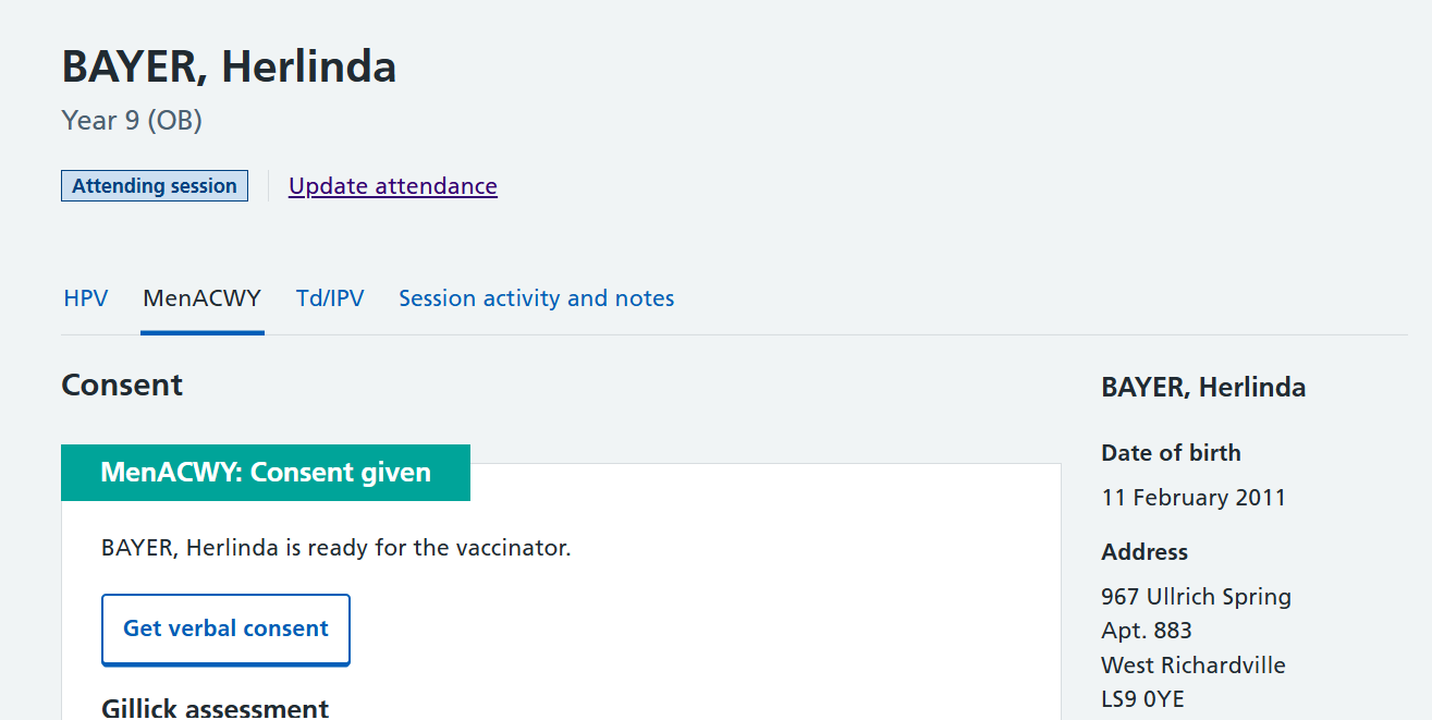 Screenshot of programme tabs on the patient session page.