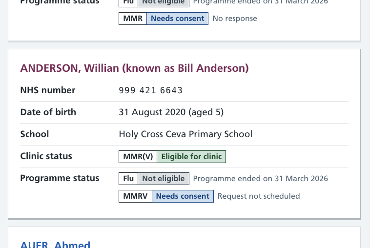 Screenshot of a summary card.