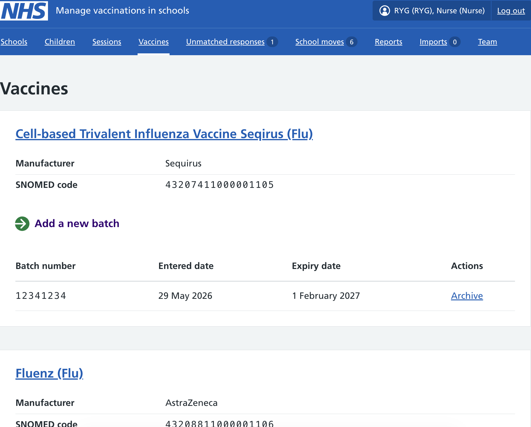 Screenshot of vaccines page.